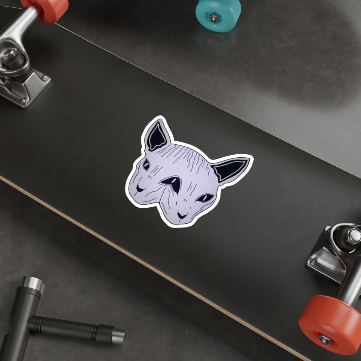 Sphynx Cat Die-Cut Sticker — Purple Two-Faced Kitty Laptop Decal