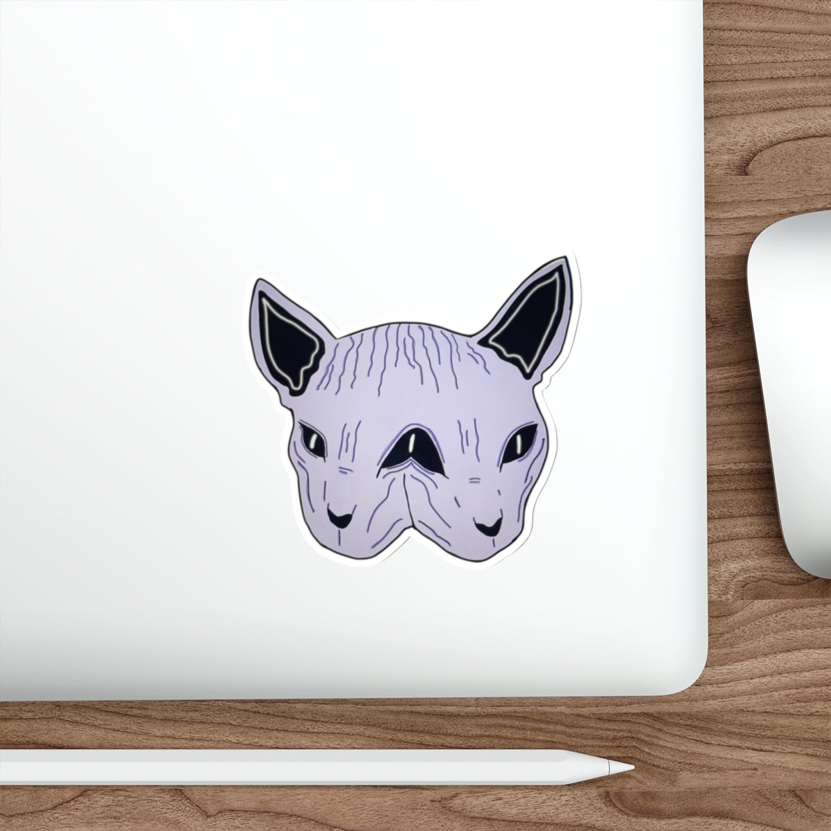 Sphynx Cat Die-Cut Sticker — Purple Two-Faced Kitty Laptop Decal