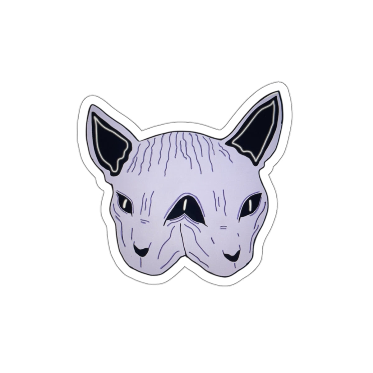 Sphynx Cat Die-Cut Sticker — Purple Two-Faced Kitty Laptop Decal