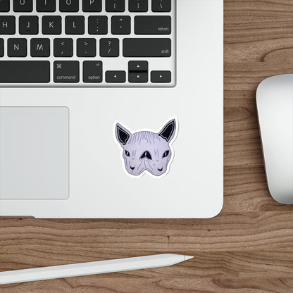 Sphynx Cat Die-Cut Sticker — Purple Two-Faced Kitty Laptop Decal